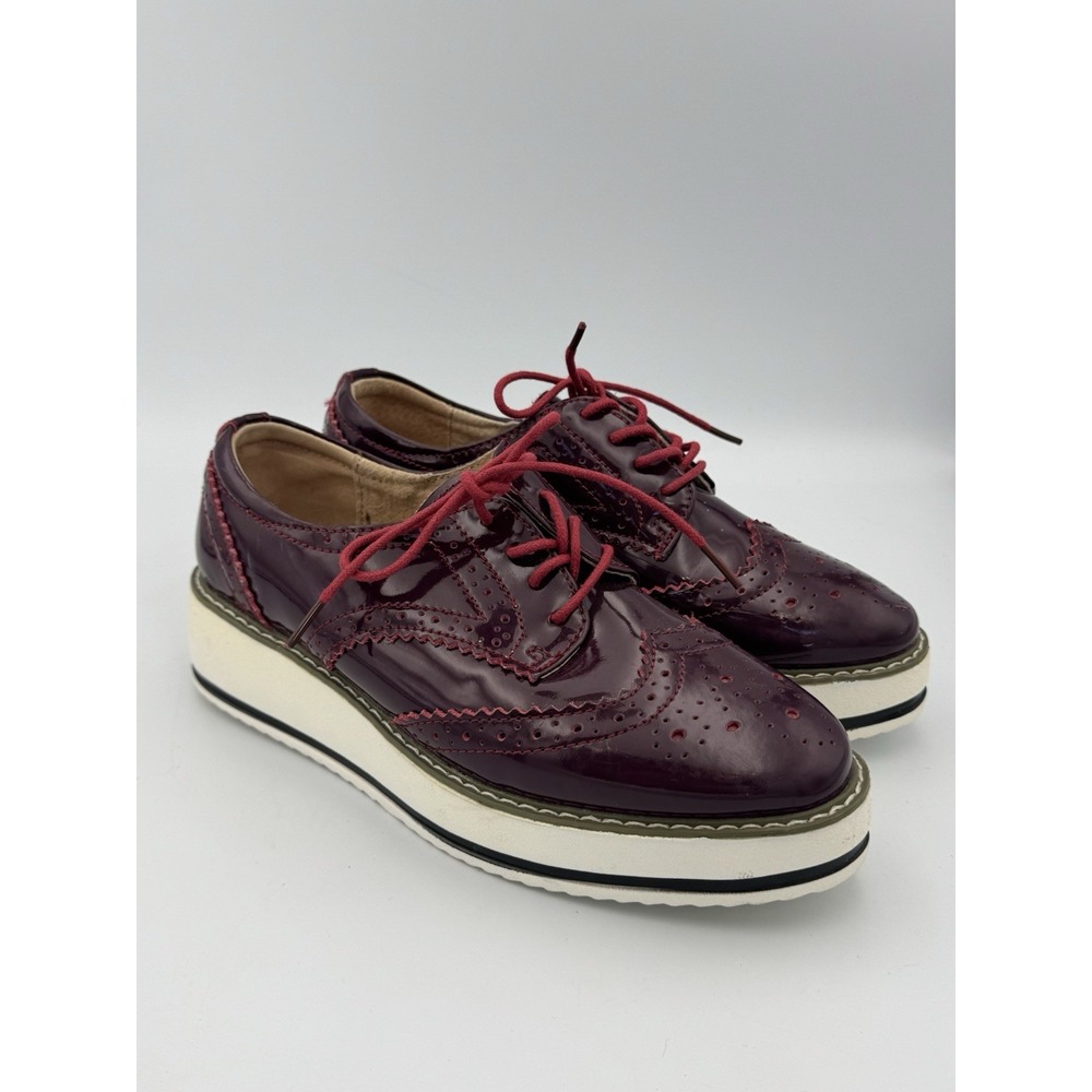 Burgundy Patent Platform Brogue EU 39 (7.5-8) Lace Up Oxford Whimsigoth Y2K